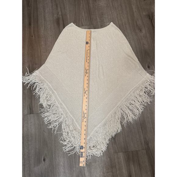 White House Black Market Shimmer Fringe Poncho Size Medium - Picture 12 of 12